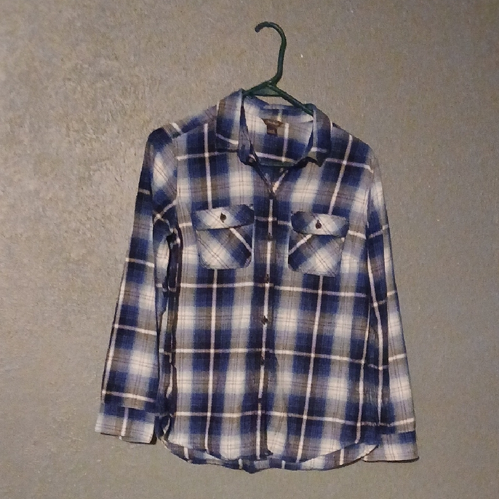 Eddie Bauer Women's Blue and White Plaid Shirt